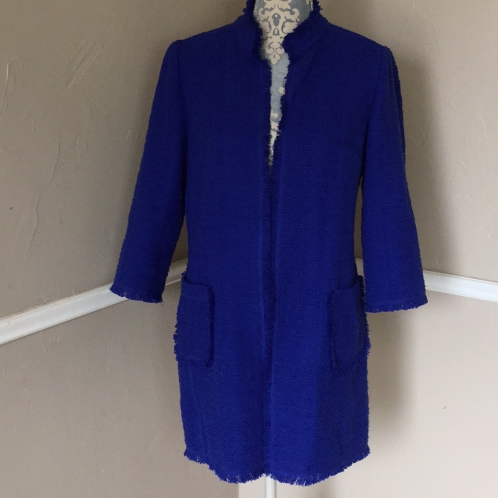 Cobalt Royal blue Fringe Open Front Pockets Long